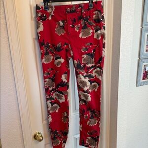 Red Floral Skinny Pants